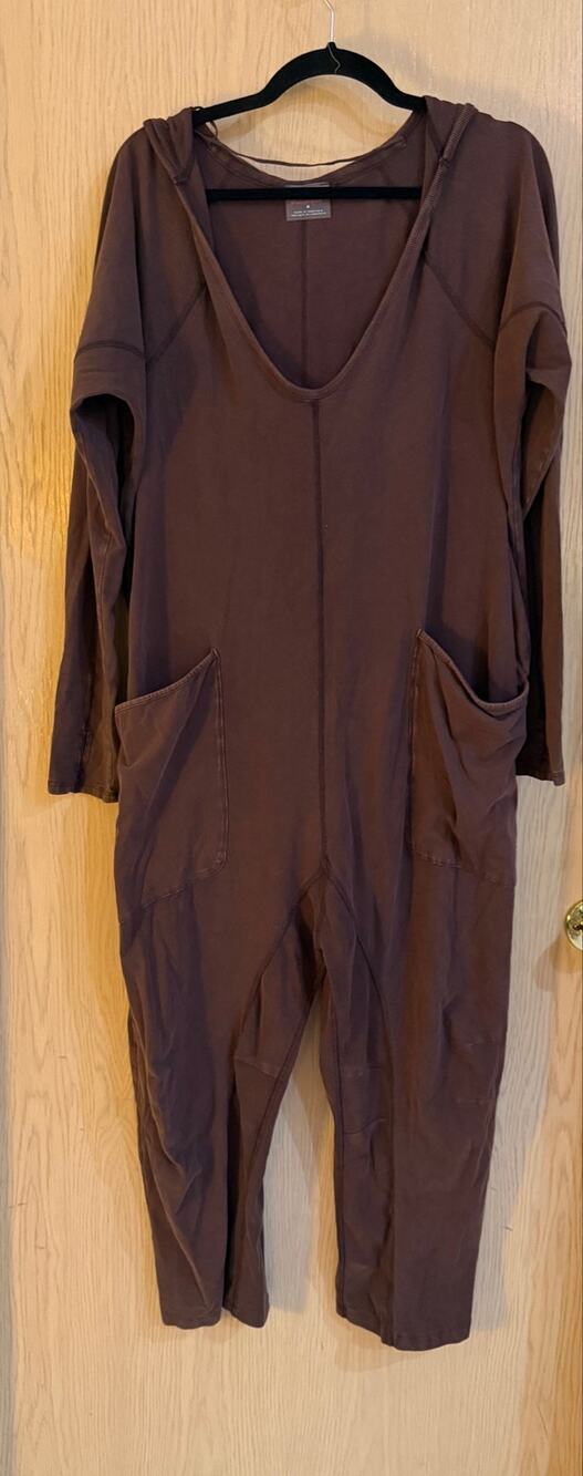 FP Movement Hot Shot Long Sleeve Onesie Brown Hooded Jumpsuit M